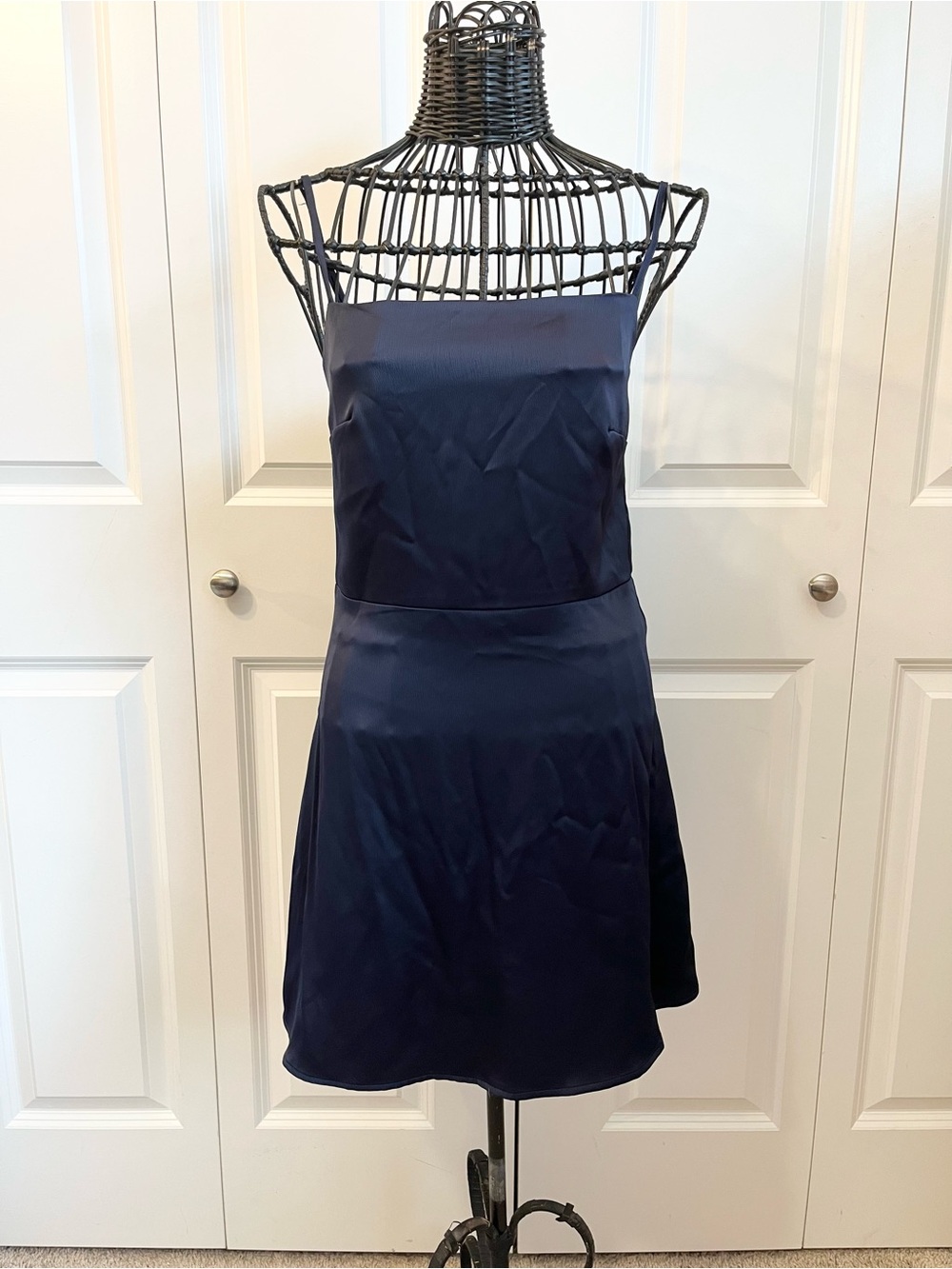 NWT Navy Satin Fit-and-Flare Mini Dress